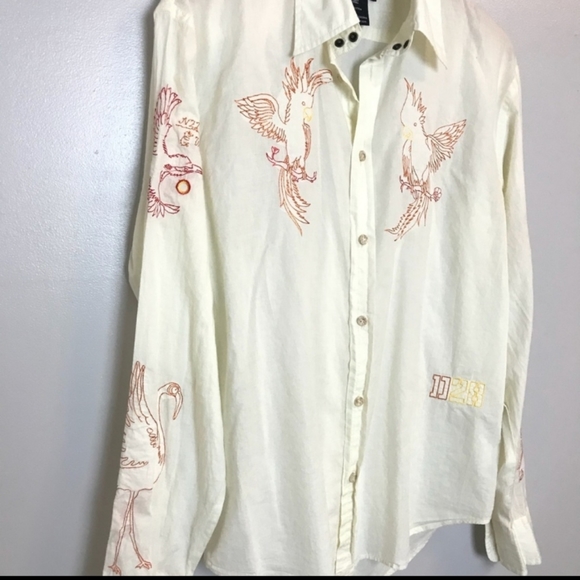 Diesel D28 Embroidered Snake Button Up Shirt sz XL parrot flamingo humming-birds - Picture 8 of 10